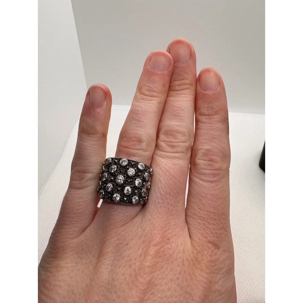 Victoria Townsend DBJ Sterling Silver 925 CZ Marcasite Vintage Wide Band Ring 7
